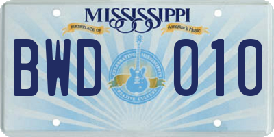 MS license plate BWD010