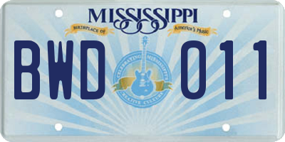 MS license plate BWD011