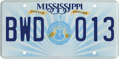 MS license plate BWD013