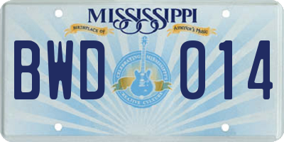 MS license plate BWD014
