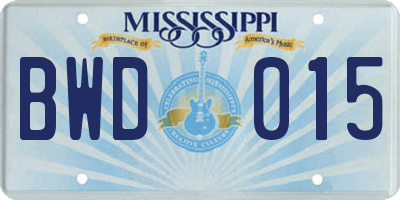 MS license plate BWD015