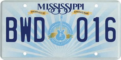 MS license plate BWD016