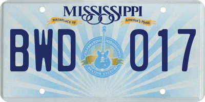 MS license plate BWD017