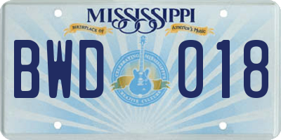 MS license plate BWD018