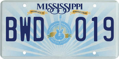 MS license plate BWD019