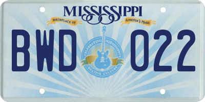 MS license plate BWD022