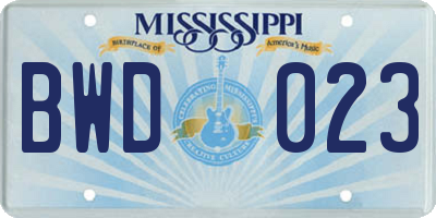 MS license plate BWD023