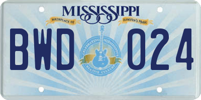 MS license plate BWD024
