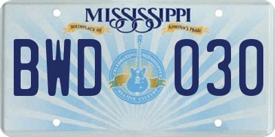 MS license plate BWD030