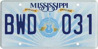 MS license plate BWD031