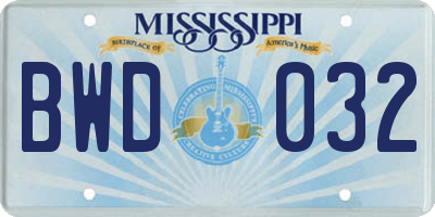 MS license plate BWD032