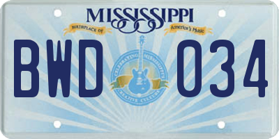 MS license plate BWD034