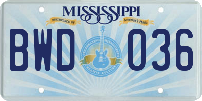 MS license plate BWD036