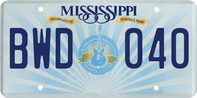 MS license plate BWD040