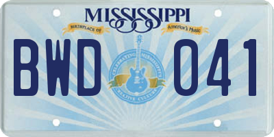 MS license plate BWD041