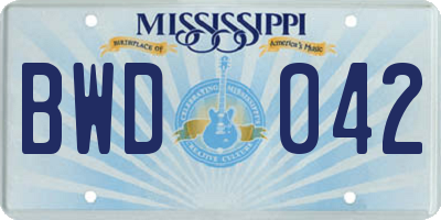 MS license plate BWD042