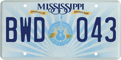 MS license plate BWD043