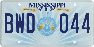 MS license plate BWD044