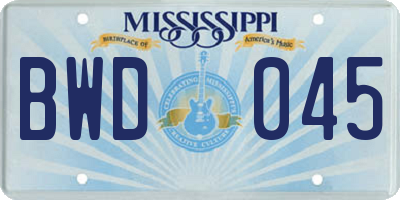 MS license plate BWD045
