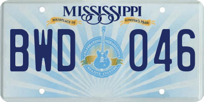 MS license plate BWD046