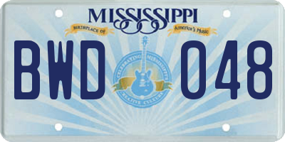 MS license plate BWD048