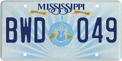 MS license plate BWD049