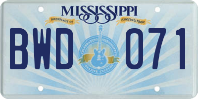 MS license plate BWD071