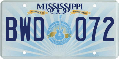MS license plate BWD072