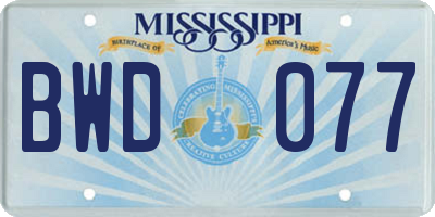 MS license plate BWD077