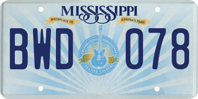 MS license plate BWD078
