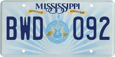 MS license plate BWD092