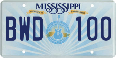 MS license plate BWD100