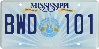 MS license plate BWD101