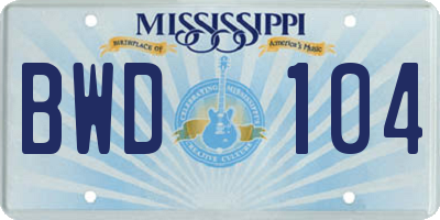 MS license plate BWD104