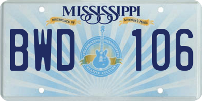 MS license plate BWD106