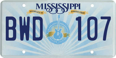 MS license plate BWD107