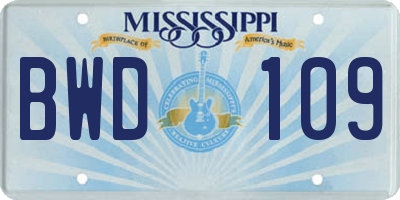MS license plate BWD109