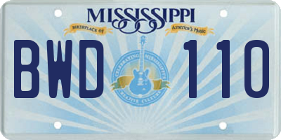 MS license plate BWD110