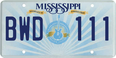MS license plate BWD111