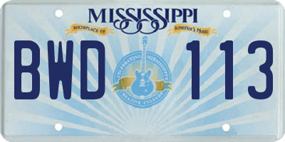 MS license plate BWD113