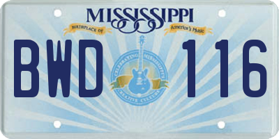 MS license plate BWD116