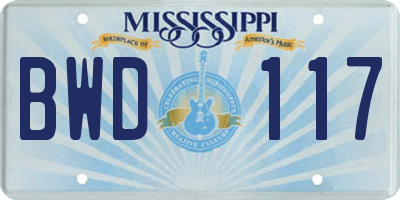 MS license plate BWD117