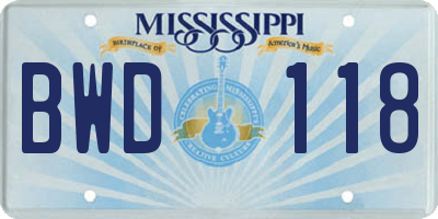 MS license plate BWD118