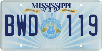 MS license plate BWD119