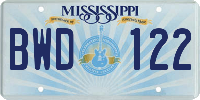 MS license plate BWD122