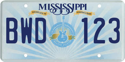 MS license plate BWD123