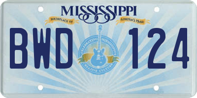 MS license plate BWD124
