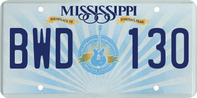 MS license plate BWD130