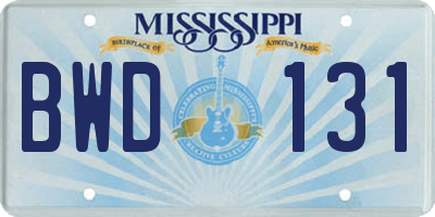 MS license plate BWD131
