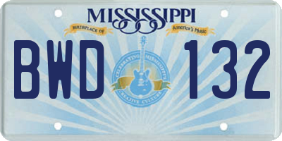 MS license plate BWD132
